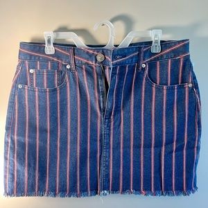 American Eagle Red & White Denim Pinstripe Mini Skirt